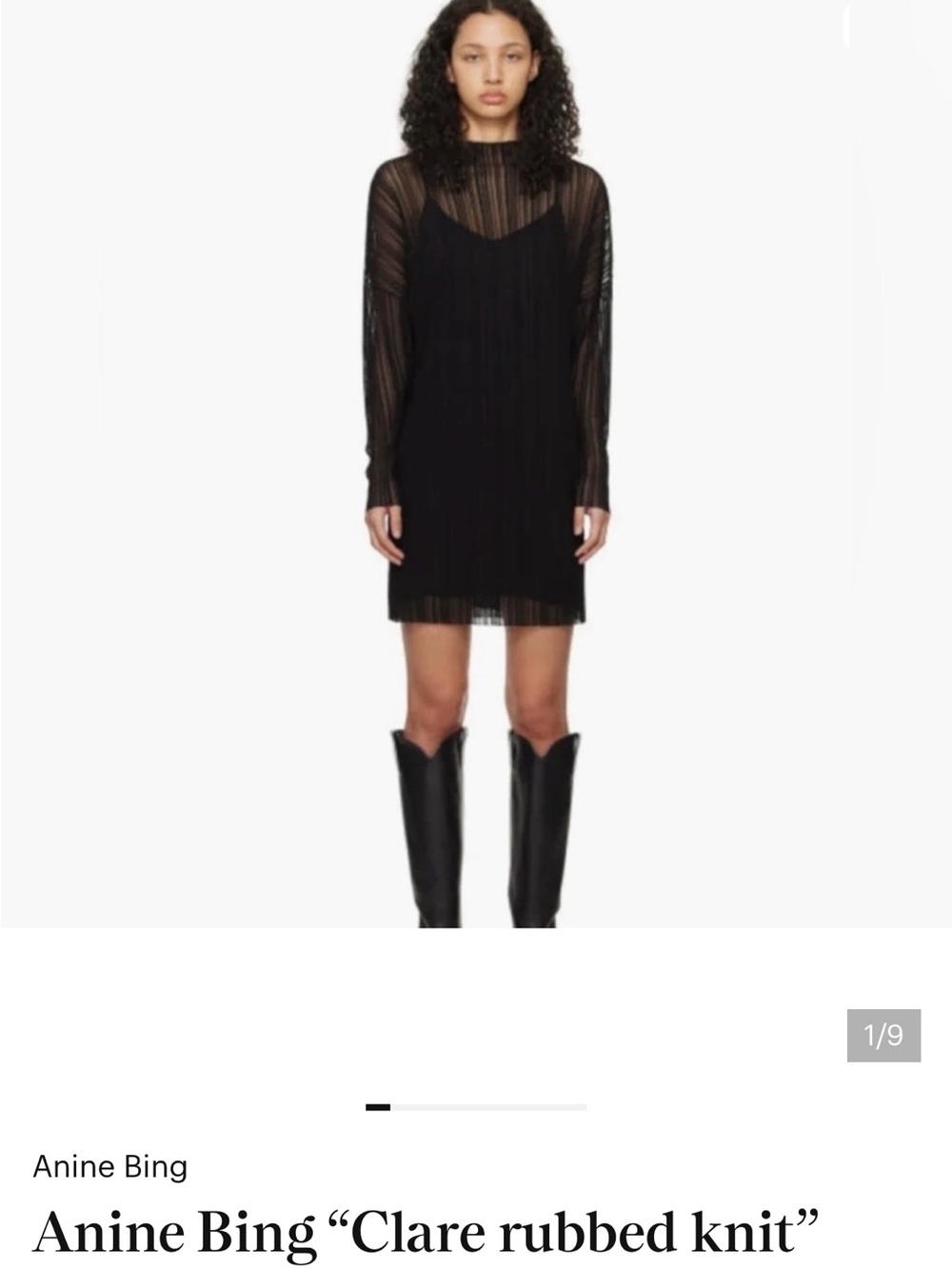 Anine Bing Clare Knit Mini Dress Black Size Small